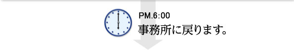 PM.6：00 事務所に戻ります。